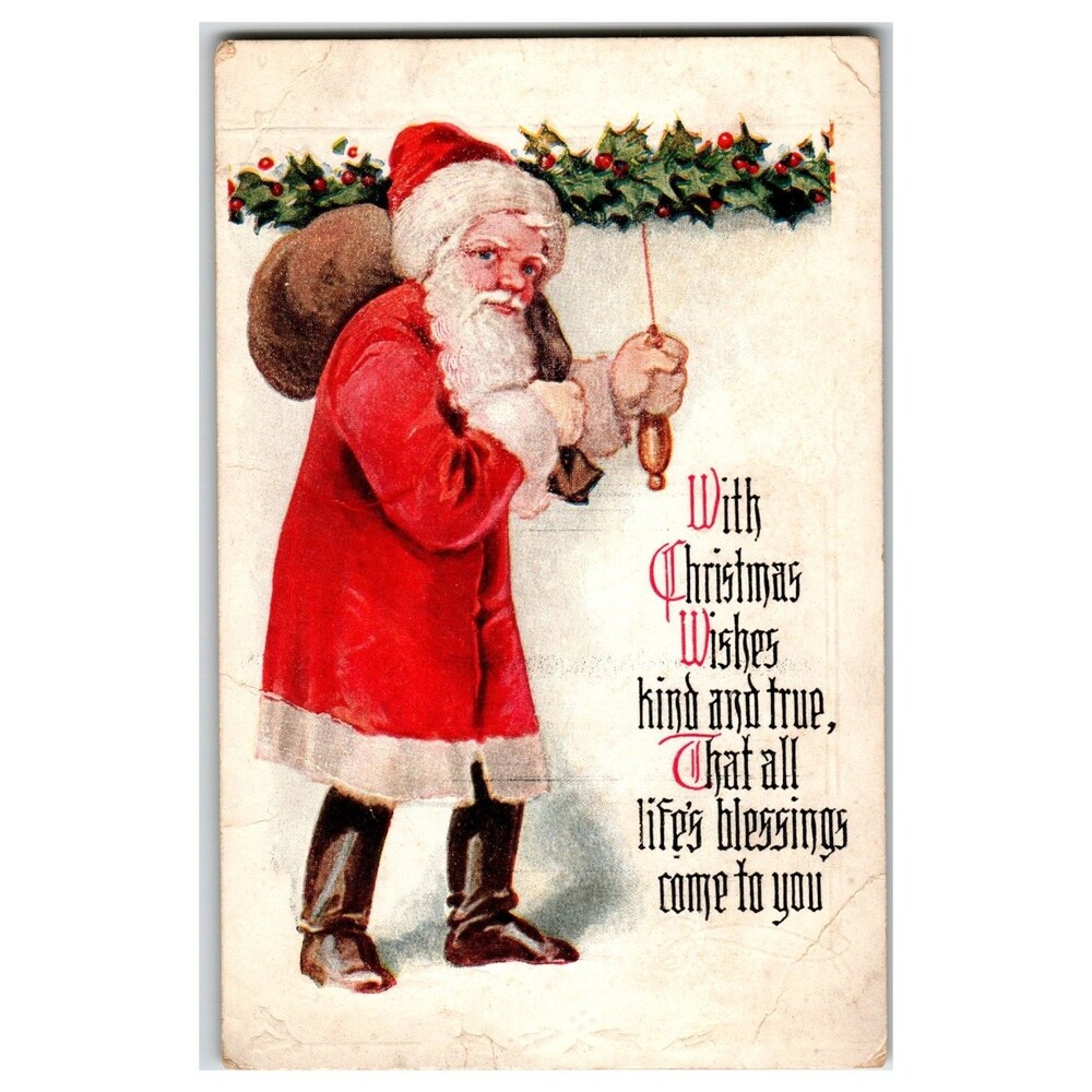Vintage Santa Claus Christmas Wishes Postcard American Colortype Co.